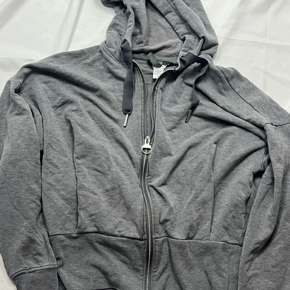 Athleta Heather Gray Zip-Up Hoodie with Ring Pull